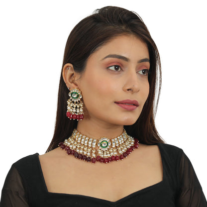 Gold plated choker set with white pearl