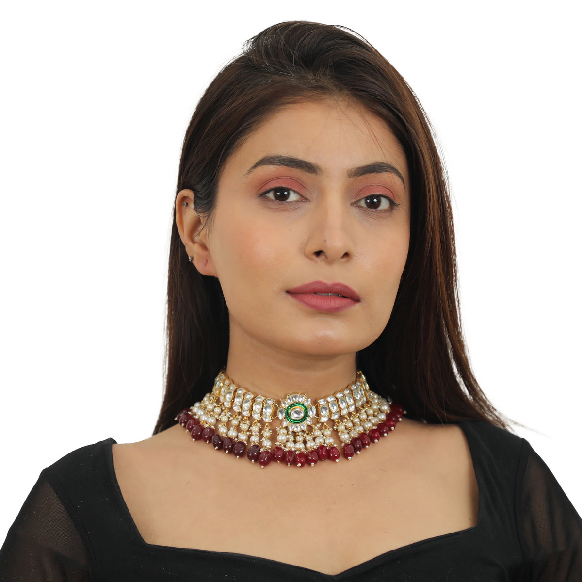 Gold plated choker set with white pearl