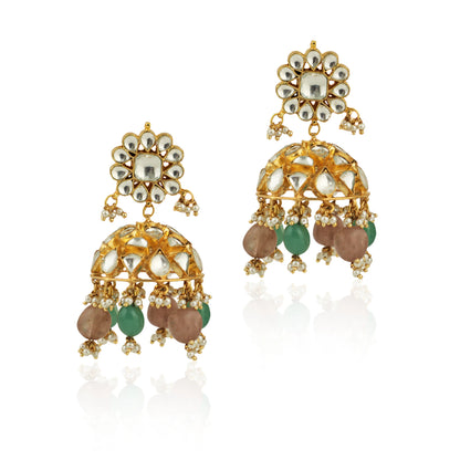 Pastel Pink And Sea Green  Necklace  With Jhumki