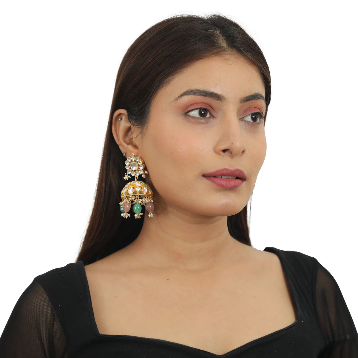 Pastel Pink And Sea Green  Necklace  With Jhumki