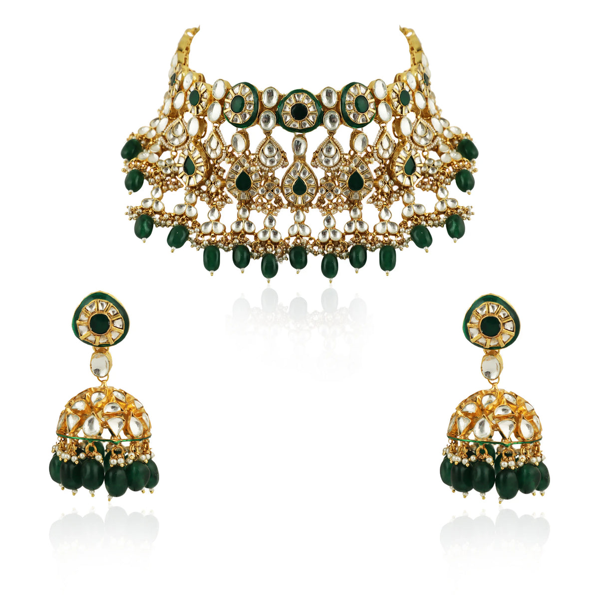 Green Meenakari Double Layered Necklace Set