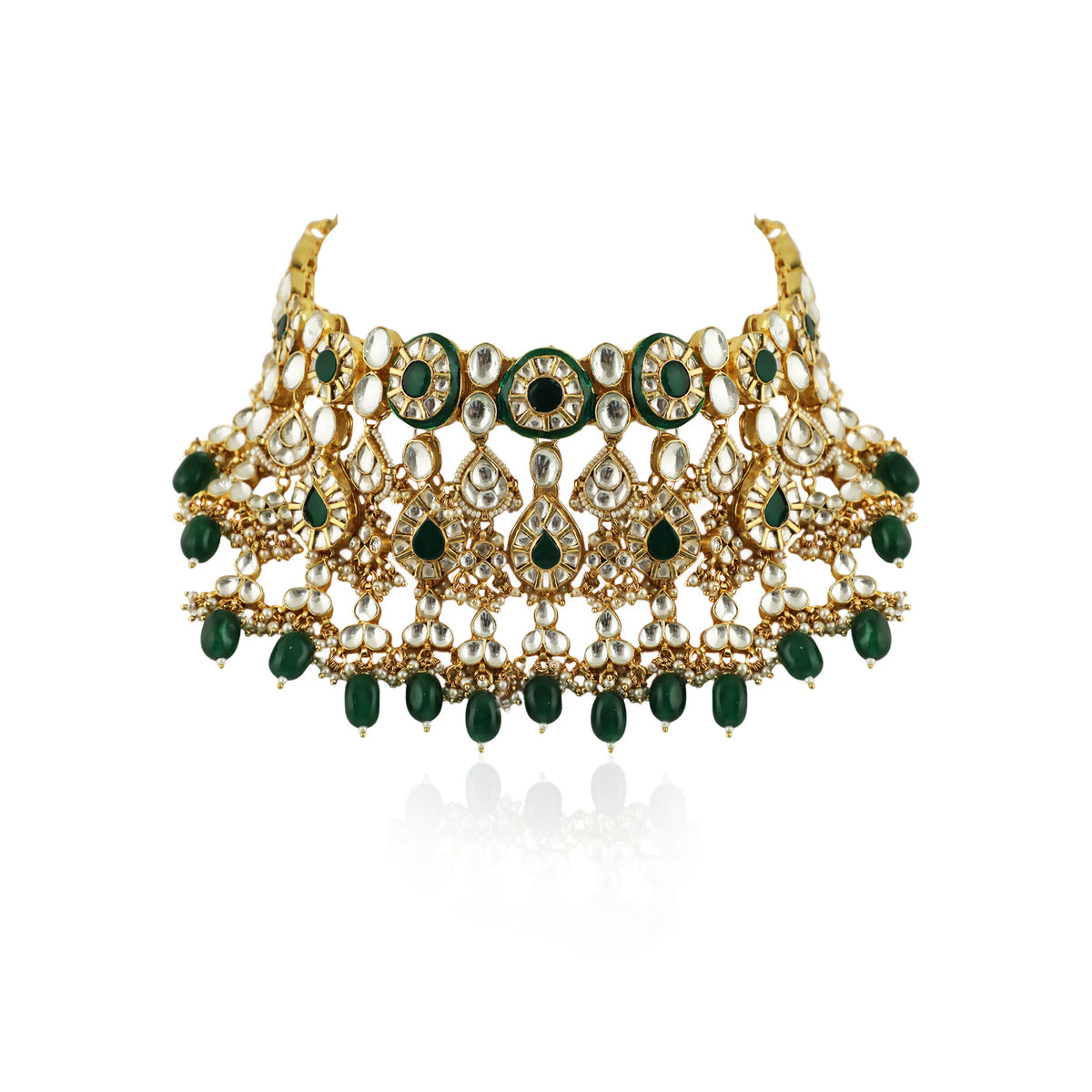 Green Meenakari Double Layered Necklace Set