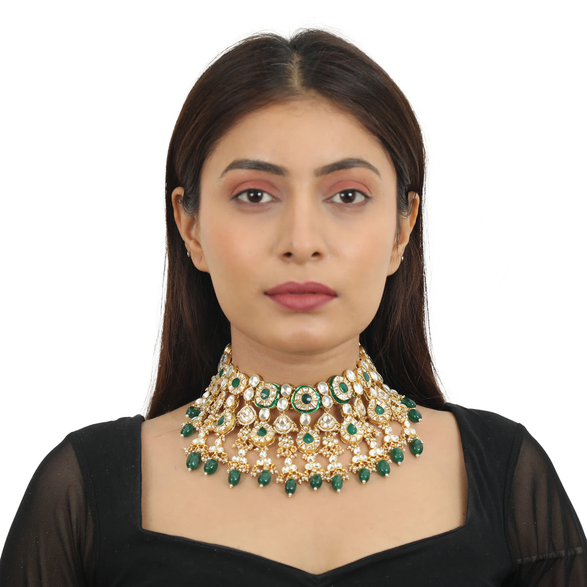 Green Meenakari Double Layered Necklace Set