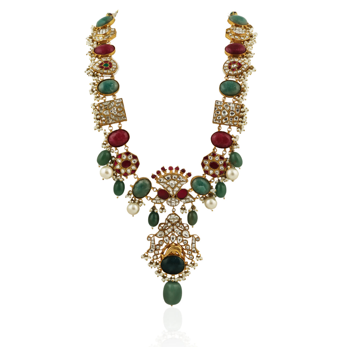 Multicolour Long Necklace Set With Sea Green Beads