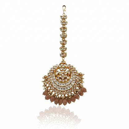 Heavy  Maangtikka Studded With Jadtar Stones And Green Drops