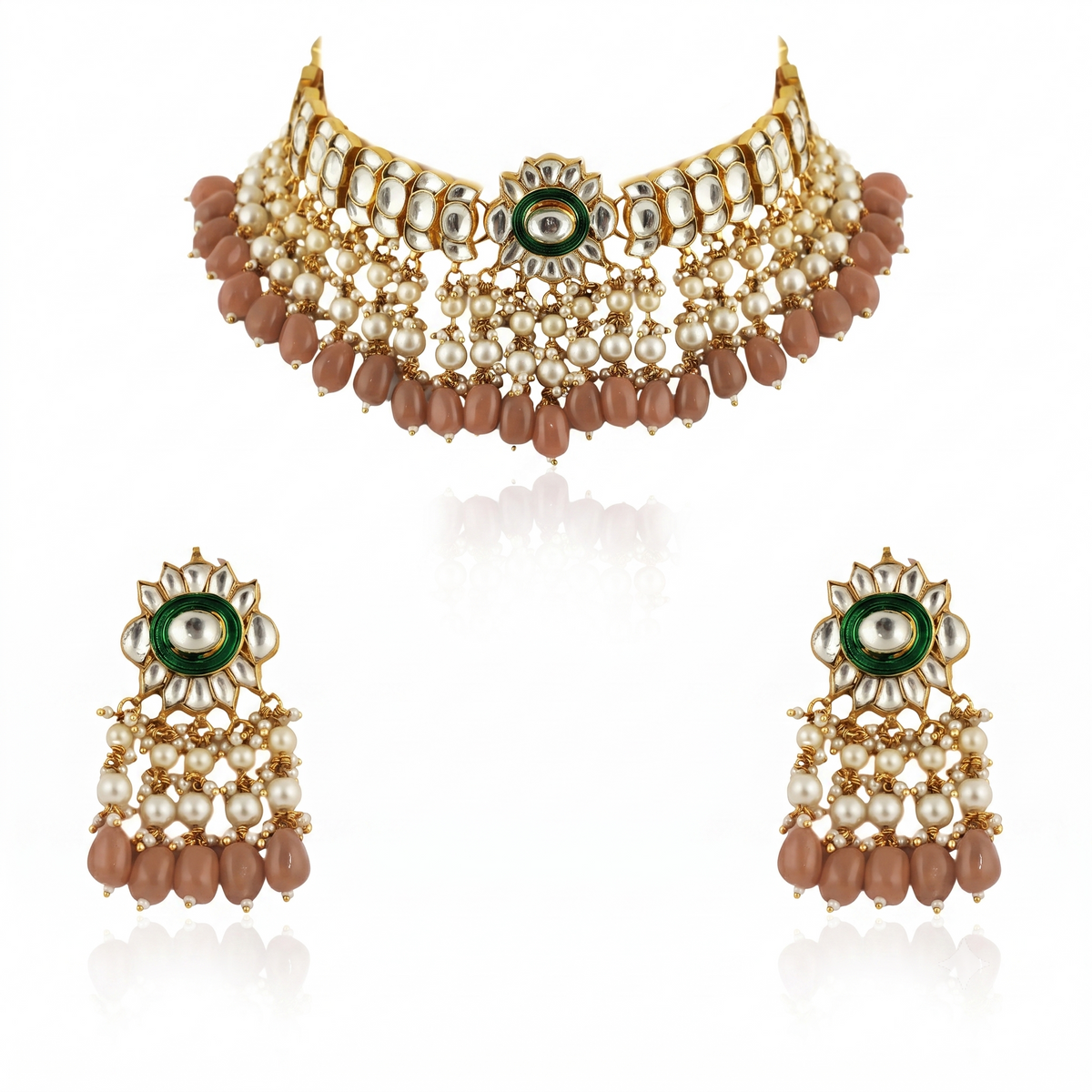 Gold plated choker set with white pearl