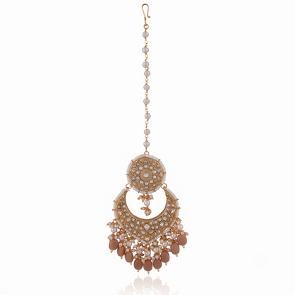 Indian Traditional Rani Pink Jadtar Maangtikka With Pearls