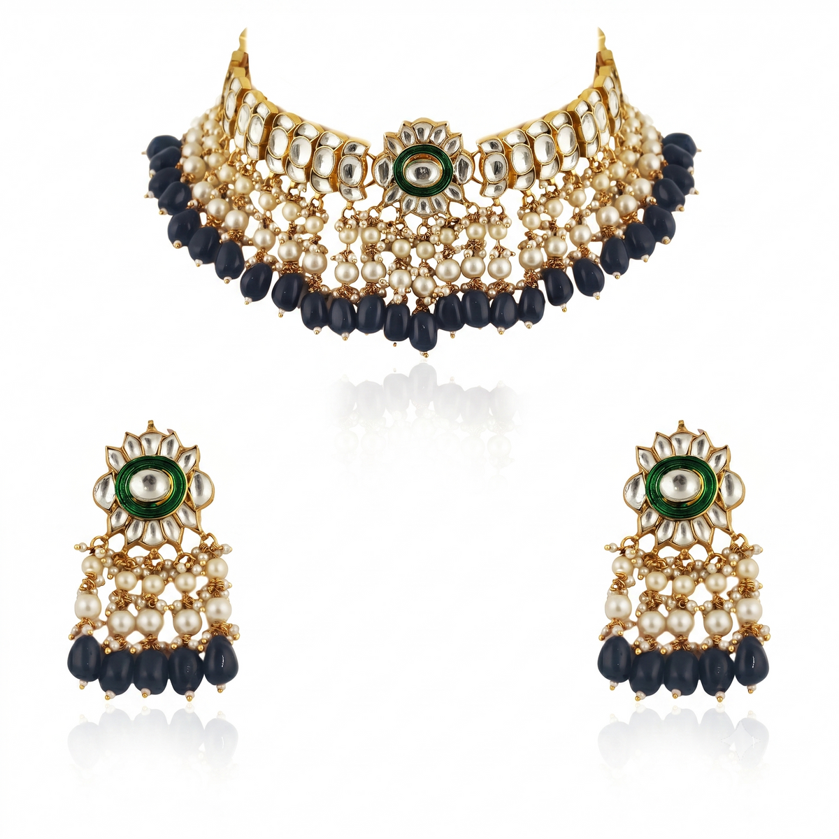 Gold plated choker set with white pearl