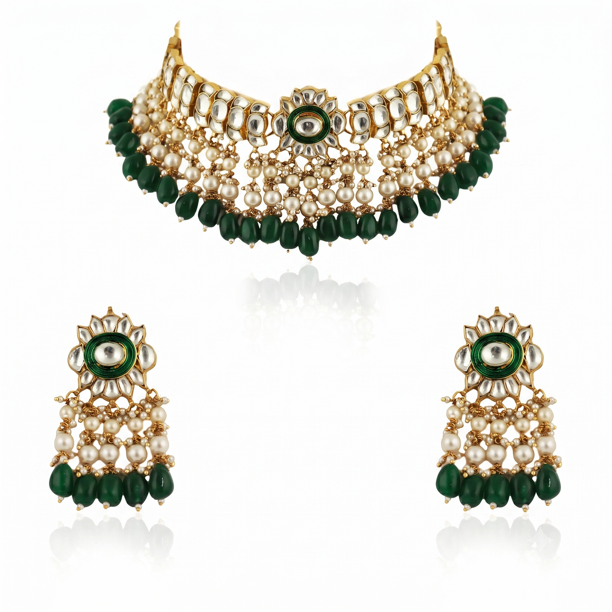 Gold plated choker set with white pearl