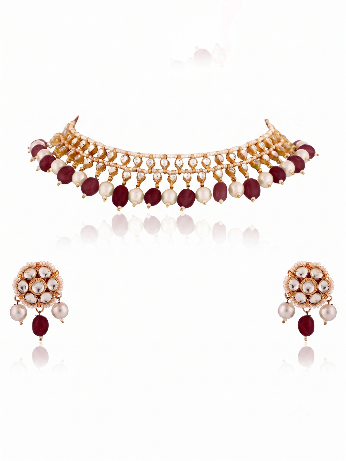 Indian Traditional Wear Sea Green Beads With White Pearl Choker Set