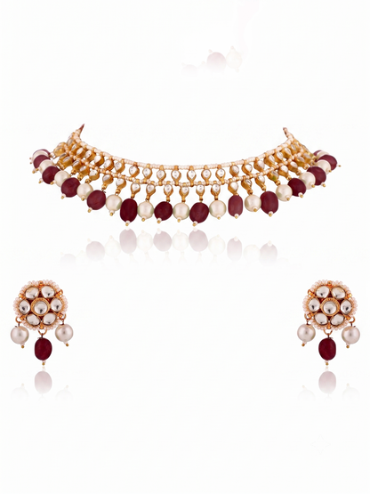 Indian Traditional Wear Sea Green Beads With White Pearl Choker Set