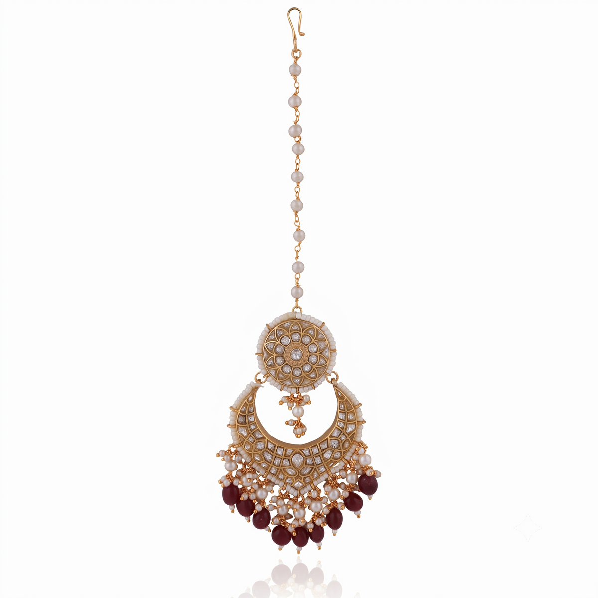 Indian Traditional Rani Pink Jadtar Maangtikka With Pearls