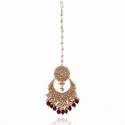Indian Traditional Rani Pink Jadtar Maangtikka With Pearls