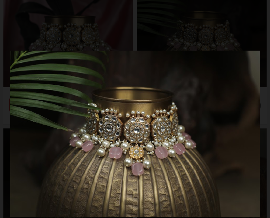 White Jadtar Stone Necklace Set Light Pink Beads With Pearl