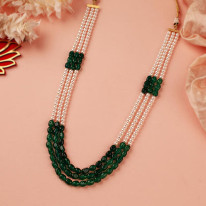 Emerald Green Beaded Maala three layered pearl Mala