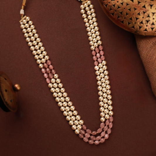 Gold plated pink beaded pearl necklace maala gift for women