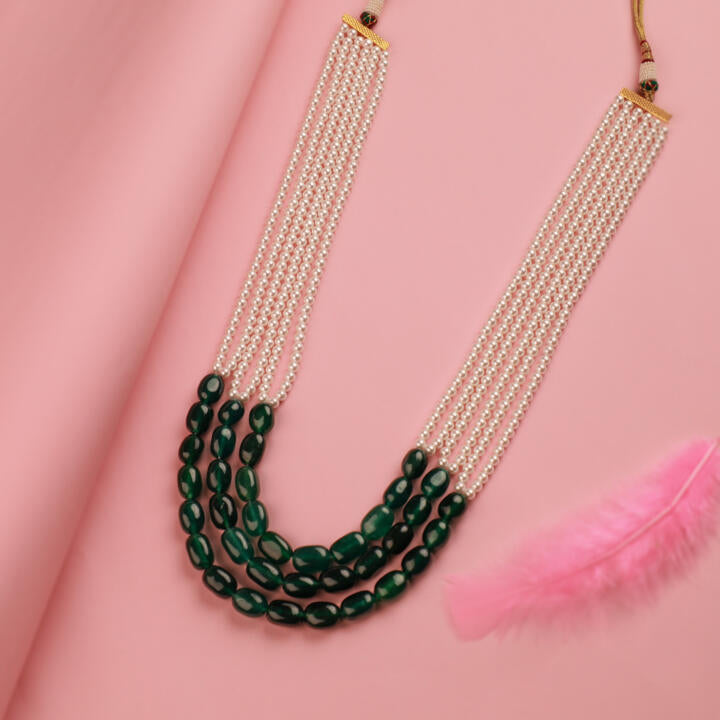 Emerald Green Beaded maala  with pearl Maala