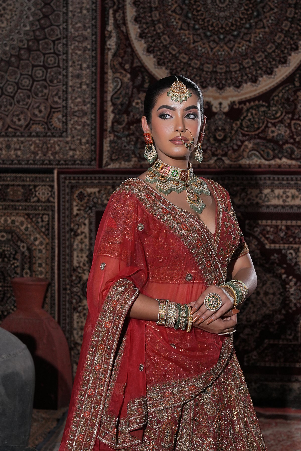 Red meenakari vintage jewellery/bridal pink green necklace set