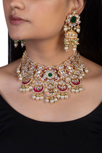 Multicolor Jadtar Studded Necklace set