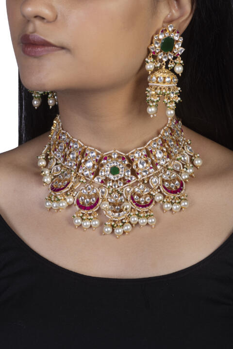 Multicolor Jadtar Studded Necklace set