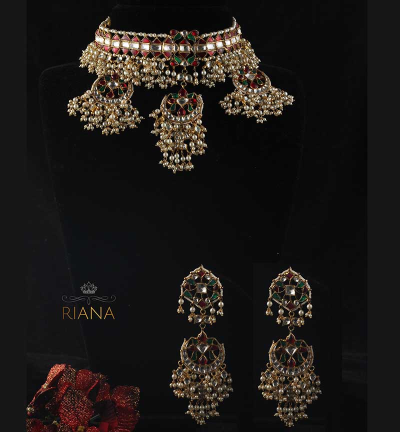 Multi colored jadtar studded Necklace set