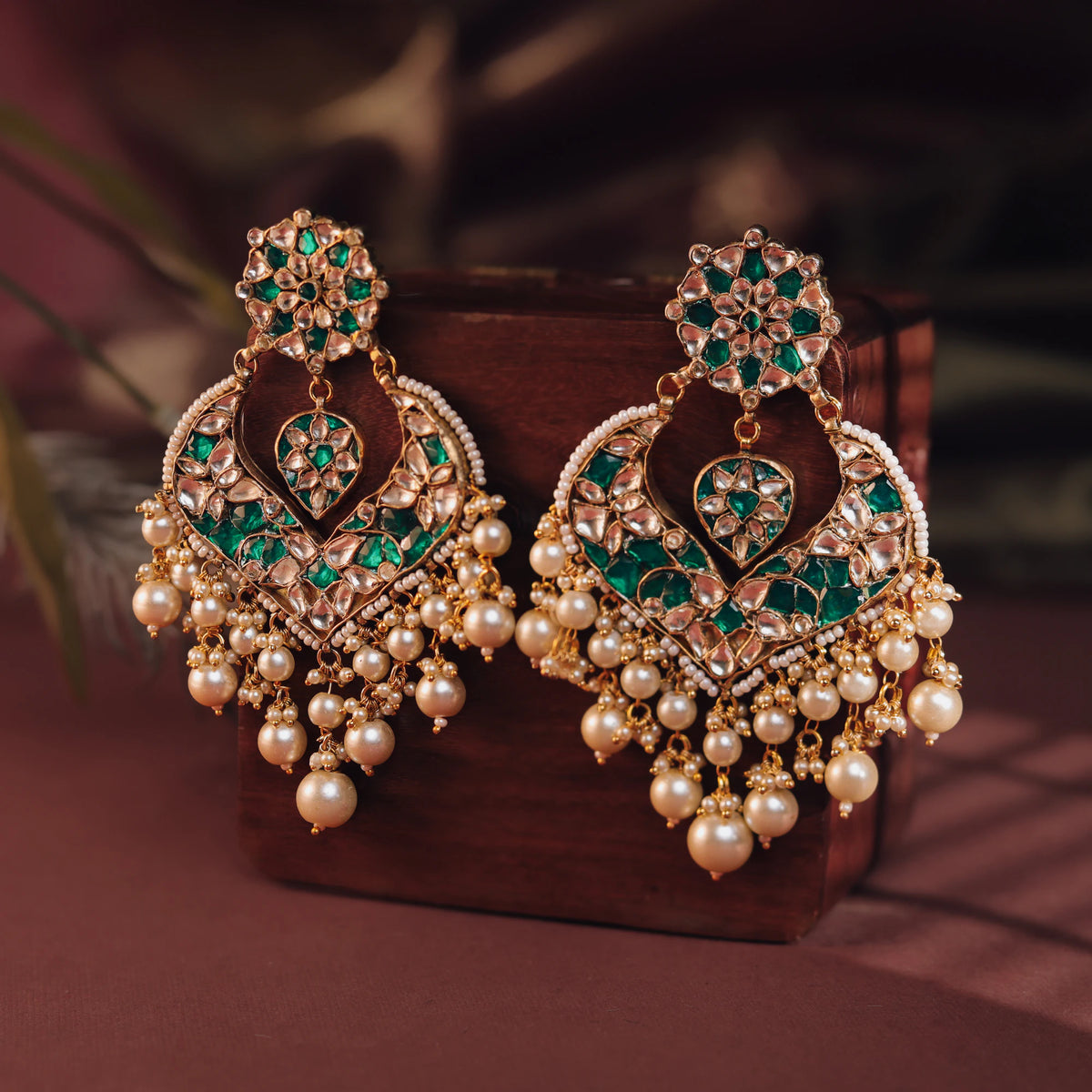 Gold Plated Green And White Necklace Set