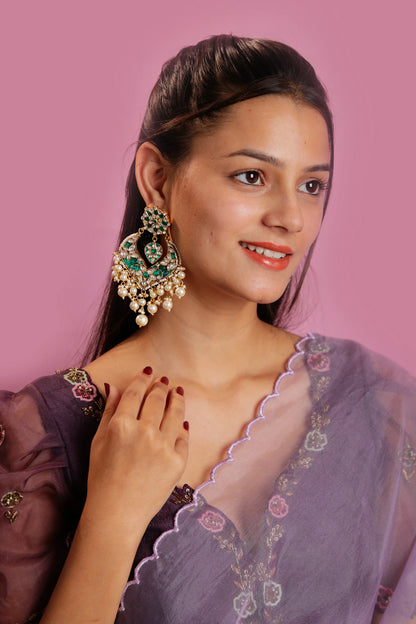 Gold Plated Green And White Necklace Set