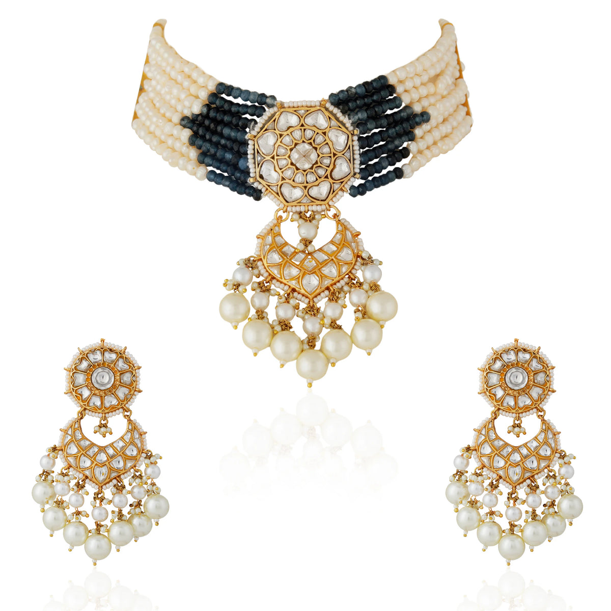 Blue Premium quality gold plated kundan necklace/Fushion-indo western wear choker set