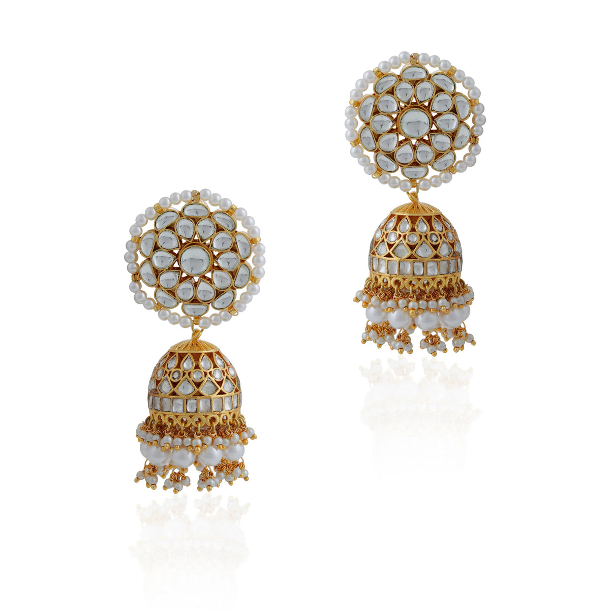 Gold plated White Bridal Necklace with jhumki/Traditional wear Jadau Necklace set