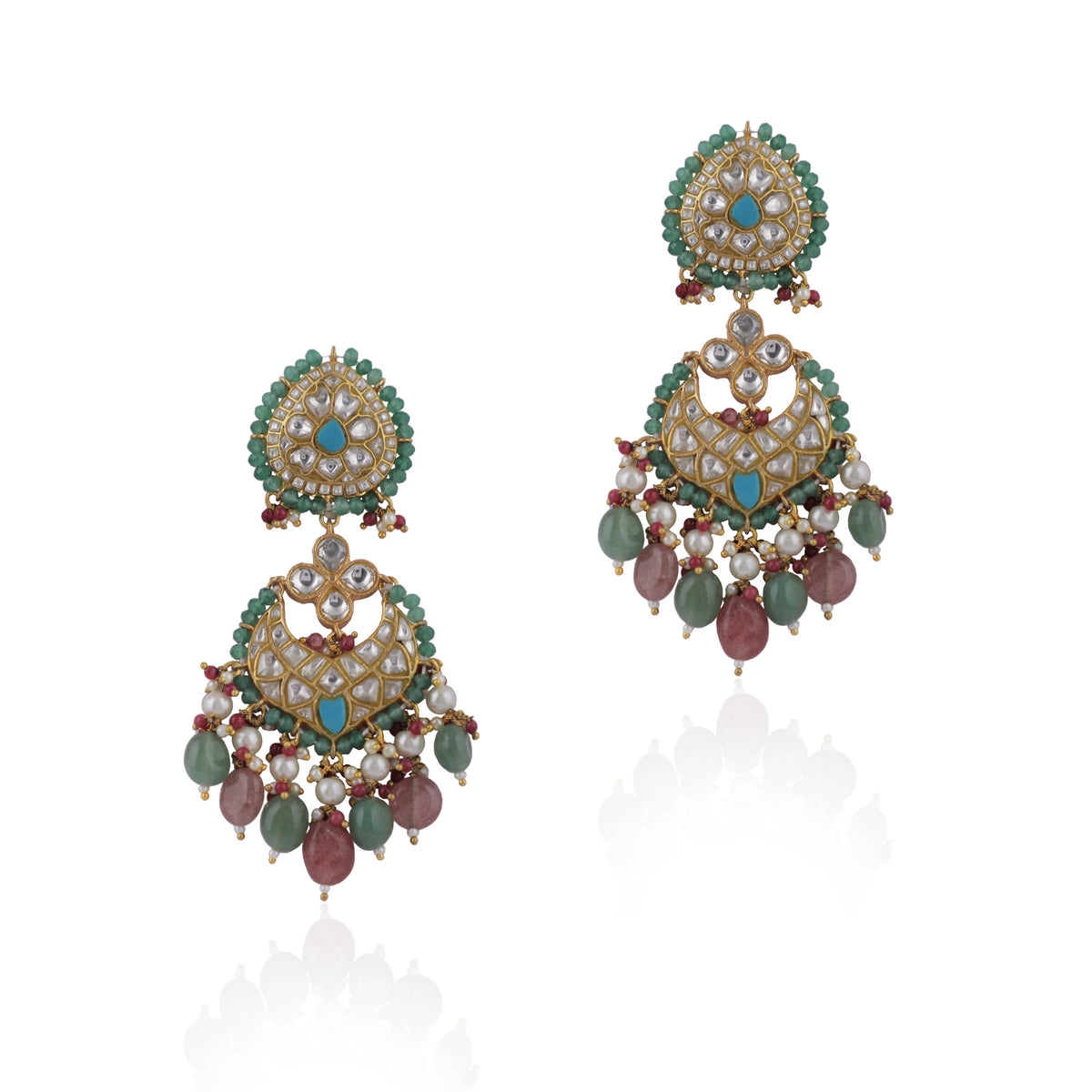 Fushion Necklace With A Touch Of Pastel Colours As Well As Firozi Blue Studded With White Jadtar Stones5