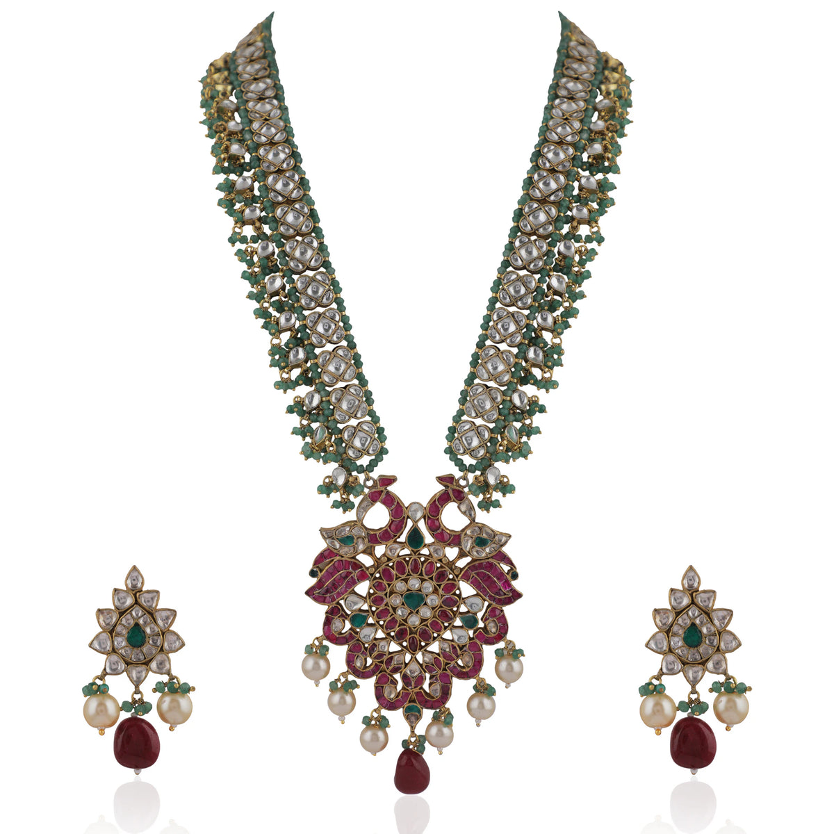 Traditional Multi Colour Pendant Necklace With Peacock Design
