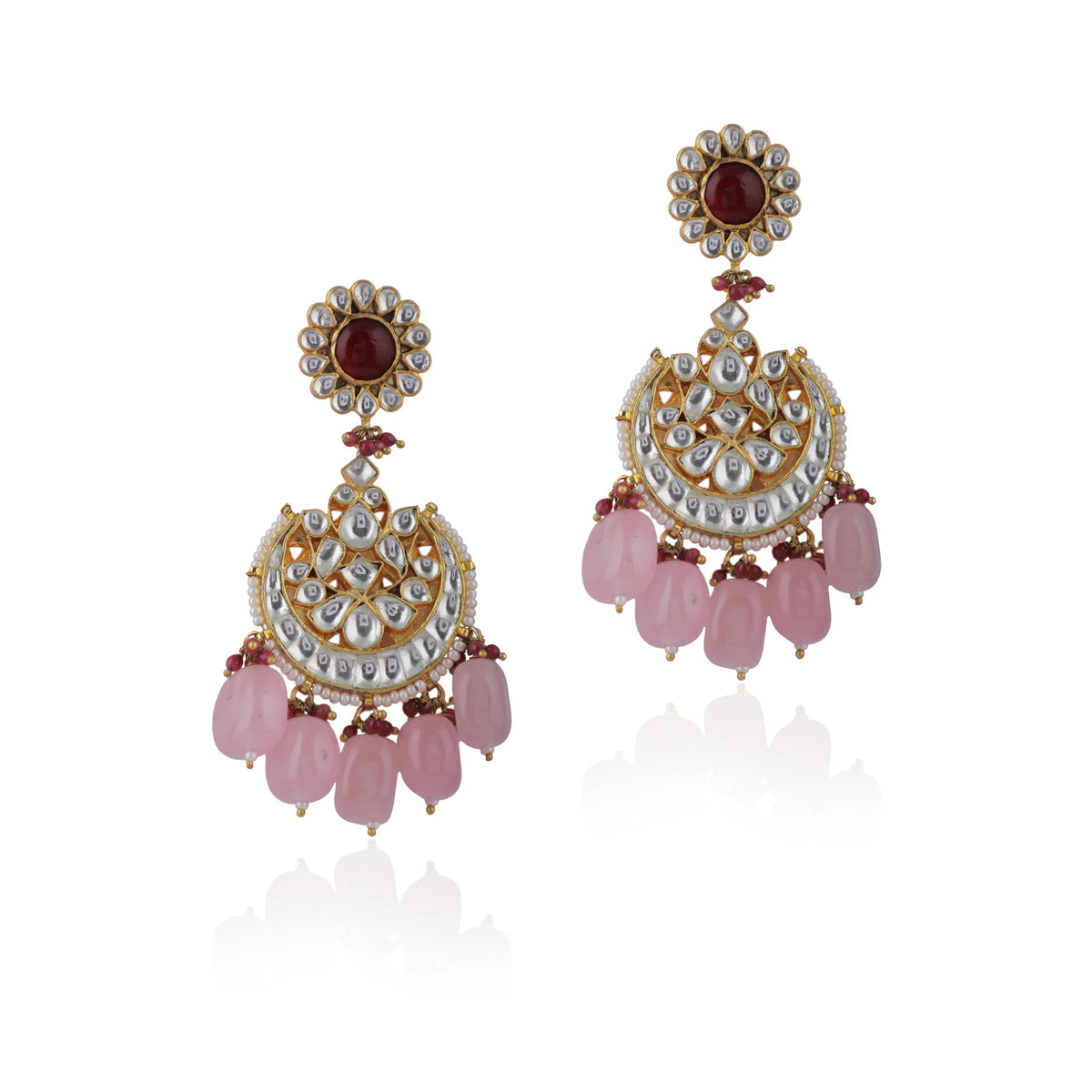 Light Pink Beads White Jadtar Necklace Set