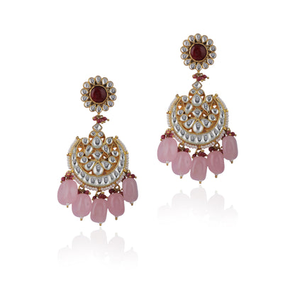 Light Pink Beads White Jadtar Necklace Set