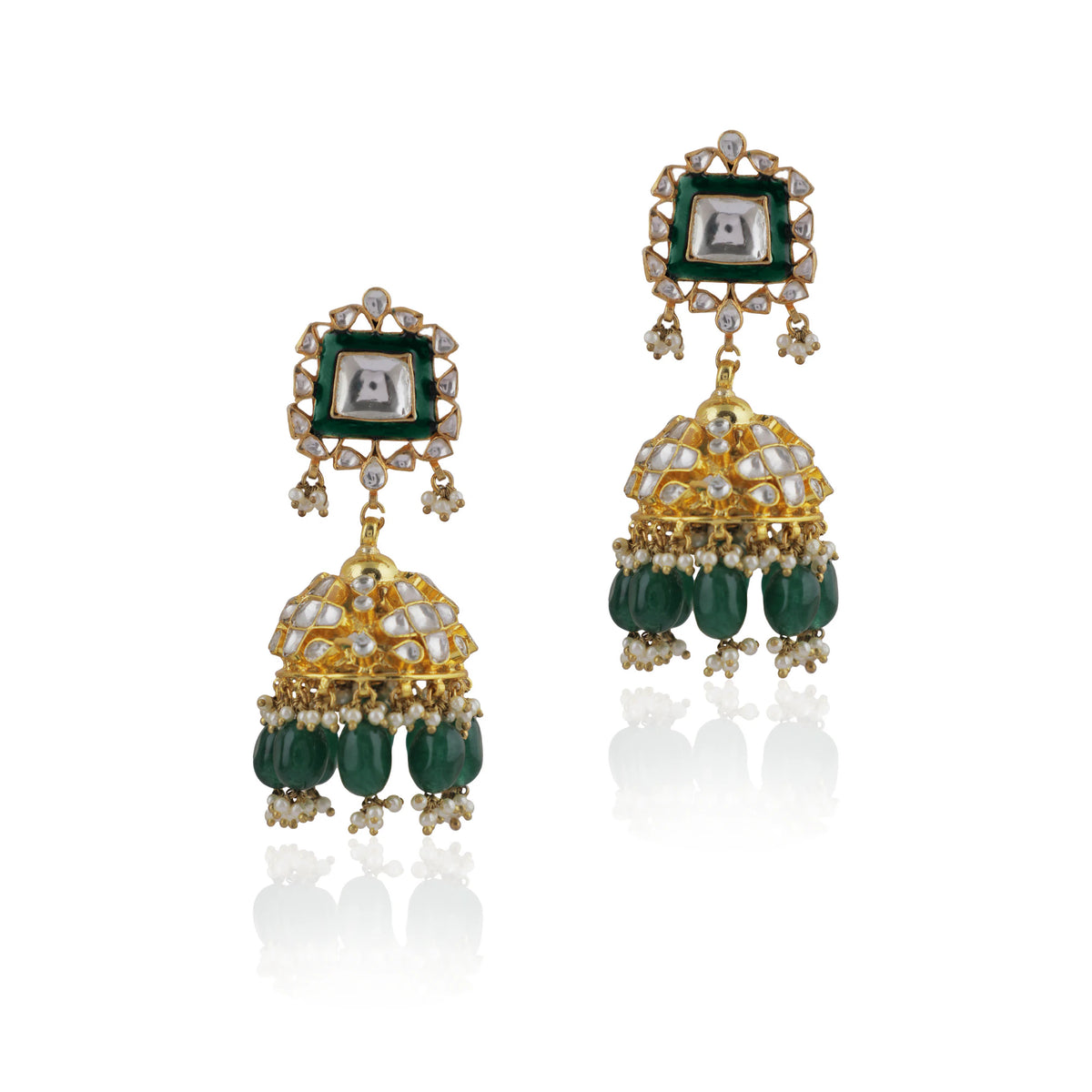 Traditional Necklace With Emerald Mina Work And Jhumki Earrings