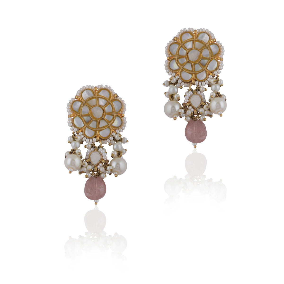 An Intricate Design Of Choker Necklace Studded With Mother Of Pearl Stones And Beaded With Pastel Pink Beads