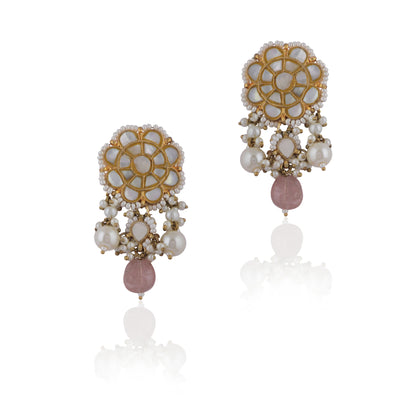 An Intricate Design Of Choker Necklace Studded With Mother Of Pearl Stones And Beaded With Pastel Pink Beads