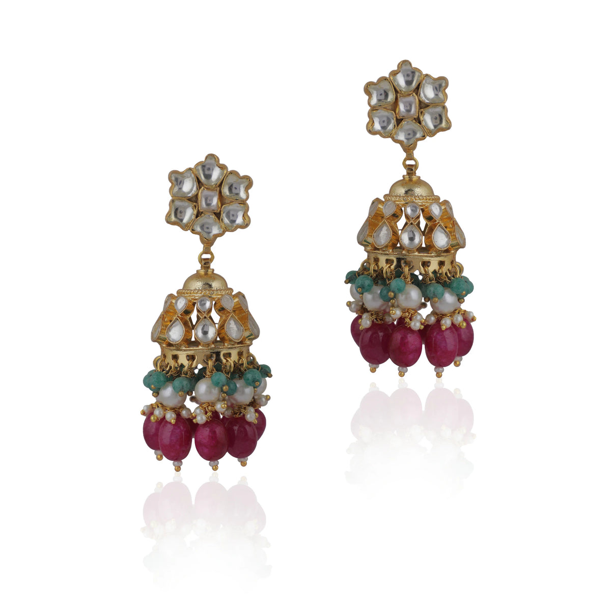 Choker Necklace Set With Jhumkis In Fresh  Emerald Beads