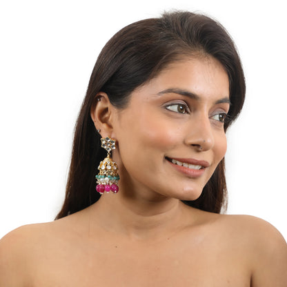 Choker Necklace Set With Jhumkis In Fresh  Emerald Beads