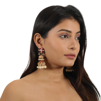 Indian Traditional Wear Bridal Pink And White Jadtar Necklace Set With White Pearl
