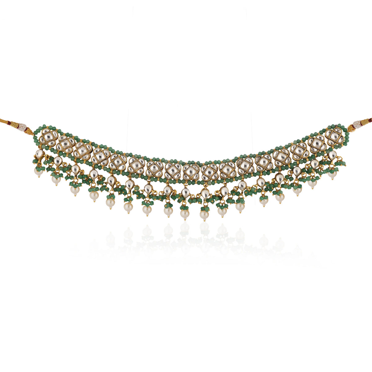 Sea Green And White Jadtar Stone Wedding Wear Choker Set