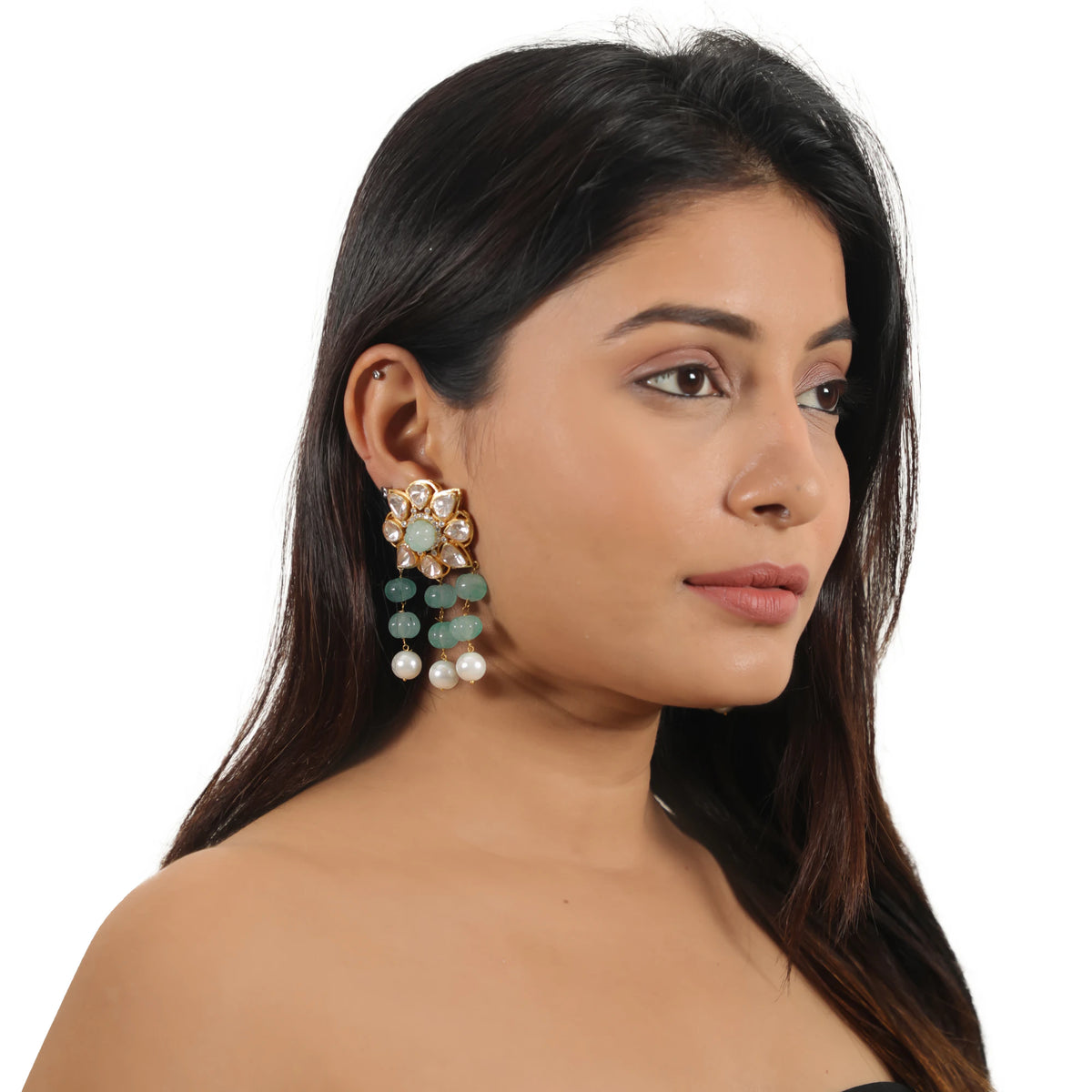 Unique Indian Bridal Wear Sea Green Choker Set With White Pearl