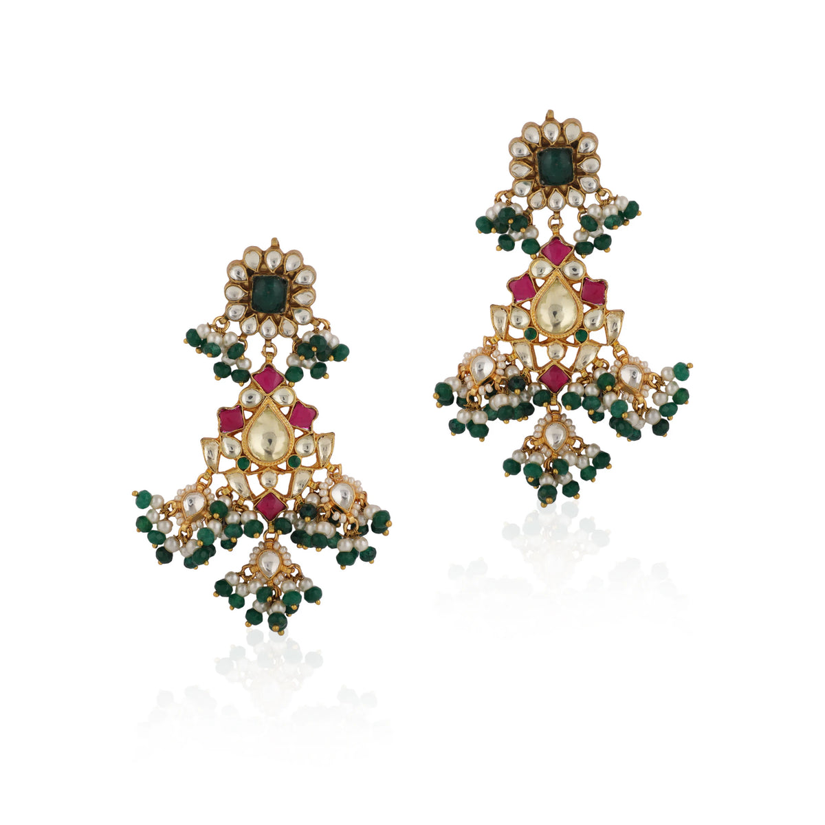 Indian Traditional Wear Pink And Green Necklace Set