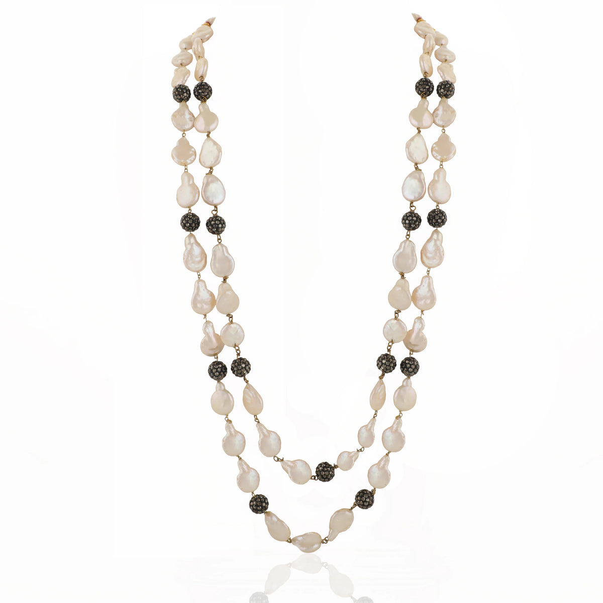 Black And White Emerald Beads Double Layered Maala
