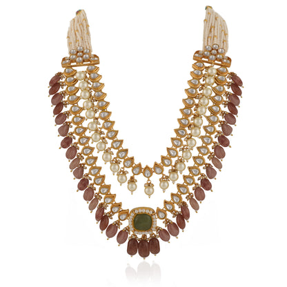 Indian Handcrafted Jadtar White & Mint Green Bridal Special Double Layered Necklace Set