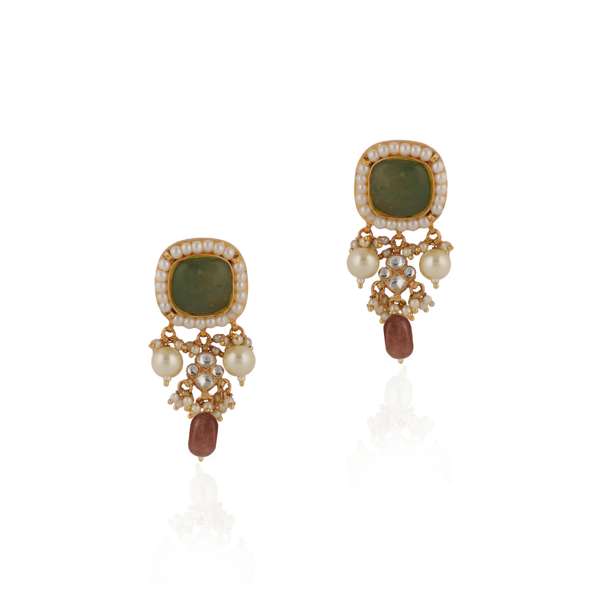 Indian Handcrafted Jadtar White & Mint Green Bridal Special Double Layered Necklace Set
