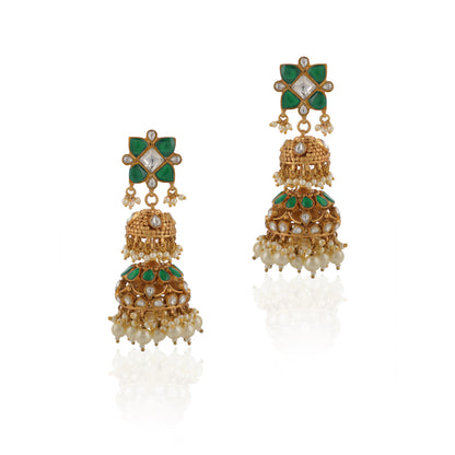 Indian Handcrafted Green And White Traditional Wear Jadtar Necklace Set