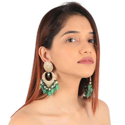 2026 Indian Wedding  Wear Sea Green Beads With White Jadtar Stone Necklace Set