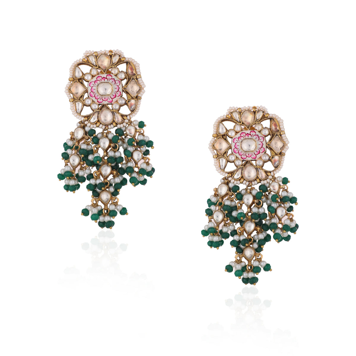 Pink Meenakari Necklace With Green Hangings Wedding Wear Necklace Set