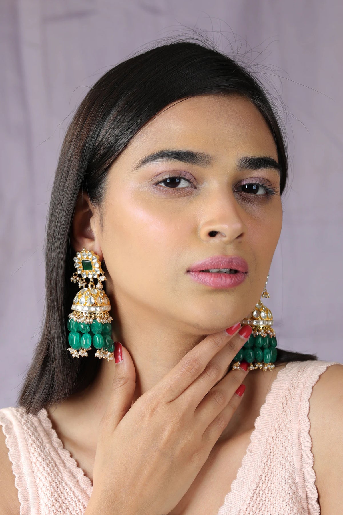 Gold plated Statement Jewellery with semi precious emerald beads