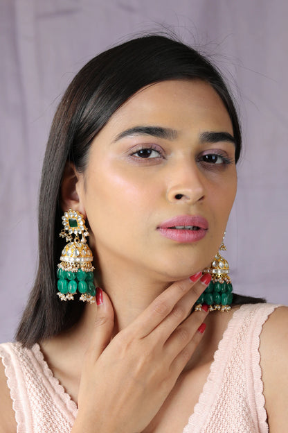 Gold plated Statement Jewellery with semi precious emerald beads